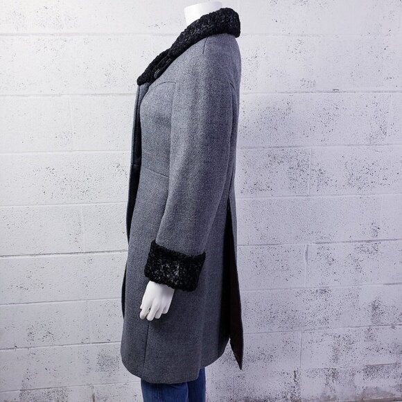 Vintage Curly Lamb Fur Wool Coat Double Breasted Knee Length Coat Gray  Medium - Picture 5 of 16